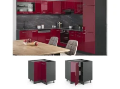 Vicco Eckunterschrank R-Line Bordeaux Hochglanz/Anthrazit 76 cm ohne Arbeitsplatte