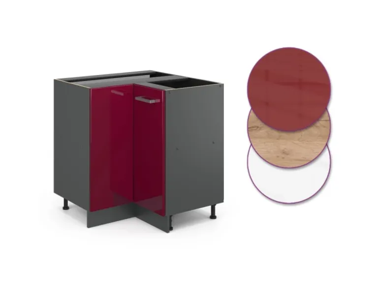 Vicco Eckunterschrank R-Line Bordeaux Hochglanz/Anthrazit 76 cm ohne Arbeitsplatte