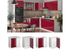 Vicco Eckunterschrank R-Line Bordeaux Hochglanz/Weiß 86 cm AP Marmor