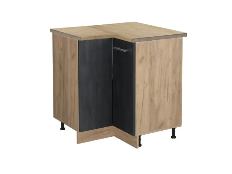 Vicco Eckunterschrank R-Line Schwarz Beton/Goldkraft Eiche 76 cm AP Eiche