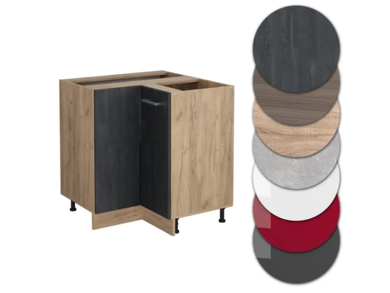 Vicco Eckunterschrank R-Line Schwarz Beton/Goldkraft Eiche 76 cm AP Eiche