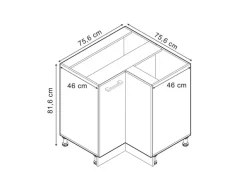 Vicco Eckunterschrank R-Line Schwarz Hochglanz/Anthrazit 76 cm ohne Arbeitsplatte