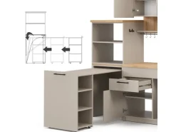 Vicco Egbert SingleKüche Greige 160 cm mit Ausziehbarem Tisch mit LED-LeistenEgbert ohne E-Geräte