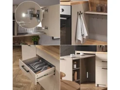 Vicco Egbert SingleKüche Greige 160 cm mit Ausziehbarem Tisch mit LED-LeistenEgbert ohne E-Geräte