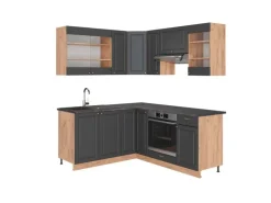 Vicco Fame-Line Eckküche Anthrazit Landhaus/Goldkraft Eiche 160 x 190 cm AP Anthrazit ohne E-Geräte