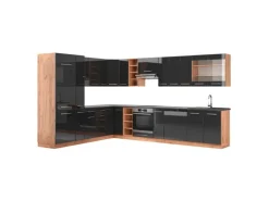 Vicco Fame-Line Eckküche Anthrazit Hochglanz/Goldkraft Eiche 347 x 257 cm AP Anthrazit ohne E-Geräte