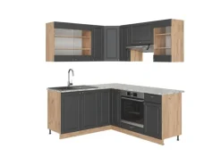 Vicco Fame-Line Eckküche Anthrazit Landhaus/Goldkraft Eiche 160 x 190 cm AP Marmor ohne E-Geräte