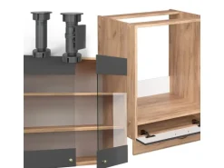 Vicco Fame-Line Eckküche Anthrazit Landhaus/Goldkraft Eiche 160 x 190 cm AP Marmor ohne E-Geräte