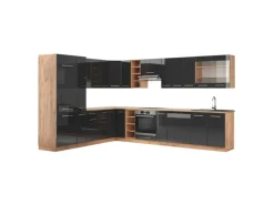 Vicco Fame-Line Eckküche Anthrazit Hochglanz/Goldkraft Eiche 347 x 257 cm ohne Arbeitsplatte ohne E-Geräte