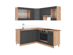 Vicco Fame-Line Eckküche Anthrazit Landhaus/Goldkraft Eiche 160 x 190 cm AP Eiche ohne E-Geräte