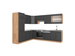 Vicco Fame-Line Eckküche Anthrazit Landhaus/Goldkraft Eiche 227 x 287 cm AP Marmor ohne E-Geräte