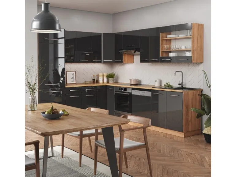 Vicco Fame-Line Eckküche Anthrazit Hochglanz/Goldkraft Eiche 227 x 287 cm AP Eiche ohne E-Geräte