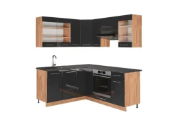 Vicco Fame-Line Eckküche Anthrazit Hochglanz/Goldkraft Eiche 160 x 190 cm AP Anthrazit ohne E-Geräte