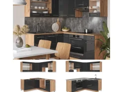 Vicco Fame-Line Eckküche Anthrazit Hochglanz/Goldkraft Eiche 160 x 190 cm AP Anthrazit ohne E-Geräte