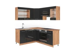 Vicco Fame-Line Eckküche Anthrazit Hochglanz/Goldkraft Eiche 160 x 190 cm AP Eiche ohne E-Geräte