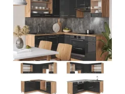 Vicco Fame-Line Eckküche Anthrazit Hochglanz/Goldkraft Eiche 160 x 190 cm AP Eiche ohne E-Geräte