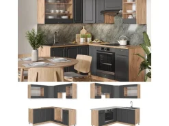 Vicco Fame-Line Eckküche Anthrazit Landhaus/Goldkraft Eiche 160 x 60 cm ohne Arbeitsplatte ohne E-Geräte