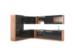 Vicco Fame-Line Eckküche Anthrazit Hochglanz/Goldkraft Eiche 347 x 257 cm AP Marmor ohne E-Geräte