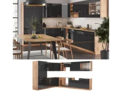 Vicco Fame-Line Eckküche Anthrazit Hochglanz/Goldkraft Eiche 347 x 257 cm AP Marmor ohne E-Geräte