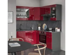 Vicco Fame-Line Eckküche Bordeaux Hochglanz/Anthrazit 160 x 190 cm AP Eiche ohne E-Geräte