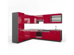 Vicco Fame-Line Eckküche Bordeaux Hochglanz/Anthrazit 227 x 287 cm AP Marmor ohne E-Geräte