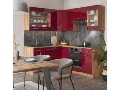 Vicco Fame-Line Eckküche Bordeaux Hochglanz/Goldkraft Eiche 160 x 60 cm ohne Arbeitsplatte ohne E-Geräte