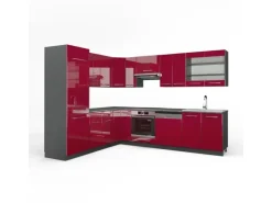 Vicco Fame-Line Eckküche Bordeaux Hochglanz/Anthrazit 227 x 60 cm ohne Arbeitsplatte ohne E-Geräte