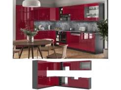 Vicco Fame-Line Eckküche Bordeaux Hochglanz/Anthrazit 347 x 257 cm AP Anthrazit ohne E-Geräte