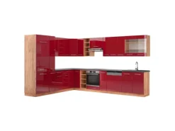 Vicco Fame-Line Eckküche Bordeaux Hochglanz/Goldkraft Eiche 347 x 257 cm AP Anthrazit ohne E-Geräte