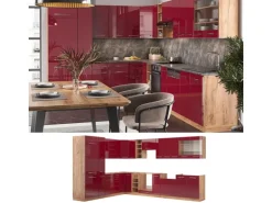 Vicco Fame-Line Eckküche Bordeaux Hochglanz/Goldkraft Eiche 347 x 257 cm AP Anthrazit ohne E-Geräte