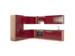 Vicco Fame-Line Eckküche Bordeaux Hochglanz/Goldkraft Eiche 347 x 257 cm ohne Arbeitsplatte ohne E-Geräte