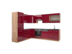 Vicco Fame-Line Eckküche Bordeaux Hochglanz/Goldkraft Eiche 227 x 60 cm ohne Arbeitsplatte ohne E-Geräte