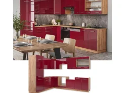 Vicco Fame-Line Eckküche Bordeaux Hochglanz/Goldkraft Eiche 227 x 60 cm ohne Arbeitsplatte ohne E-Geräte