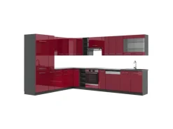 Vicco Fame-Line Eckküche Bordeaux Hochglanz/Anthrazit 347 x 257 cm ohne Arbeitsplatte ohne E-Geräte