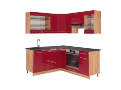 Vicco Fame-Line Eckküche Bordeaux Hochglanz/Goldkraft Eiche 160 x 190 cm AP Anthrazit ohne E-Geräte