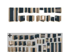 Vicco Fame-Line Eckküche Dunkelblau Hochglanz/Goldkraft Eiche 257 x 60 cm ohne Arbeitsplatte ohne E-Geräte