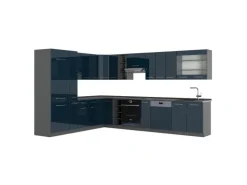 Vicco Fame-Line Eckküche Dunkelblau Hochglanz/Anthrazit 257 x 60 cm ohne Arbeitsplatte ohne E-Geräte