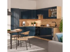 Vicco Fame-Line Eckküche Dunkelblau Hochglanz/Goldkraft Eiche 227 x 287 cm AP Anthrazit ohne E-Geräte