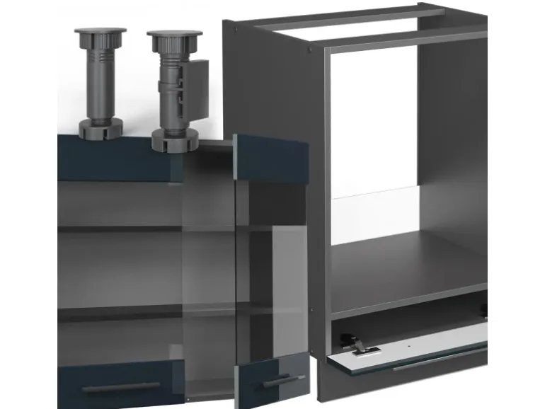 Vicco Fame-Line Eckküche Dunkelblau Hochglanz/Anthrazit 160 x 190 cm AP Marmor ohne E-Geräte