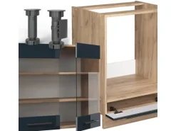 Vicco Fame-Line Eckküche Dunkelblau Hochglanz/Goldkraft Eiche 160 x 190 cm AP Marmor ohne E-Geräte