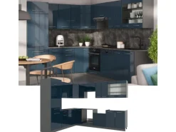 Vicco Fame-Line Eckküche Dunkelblau Hochglanz/Anthrazit 227 x 60 cm ohne Arbeitsplatte ohne E-Geräte