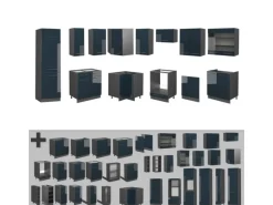 Vicco Fame-Line Eckküche Dunkelblau Hochglanz/Anthrazit 227 x 60 cm ohne Arbeitsplatte ohne E-Geräte