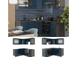 Vicco Fame-Line Eckküche Dunkelblau Hochglanz/Anthrazit 160 x 190 cm AP Anthrazit ohne E-Geräte