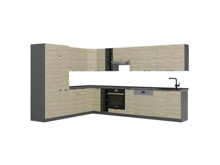 Vicco Fame-Line Eckküche Eiche Paneel/Anthrazit 347 x 257 cm ohne Arbeitsplatte ohne E-Geräte