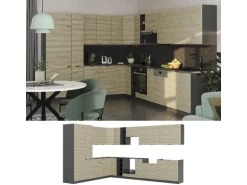 Vicco Fame-Line Eckküche Eiche Paneel/Anthrazit 347 x 257 cm ohne Arbeitsplatte ohne E-Geräte