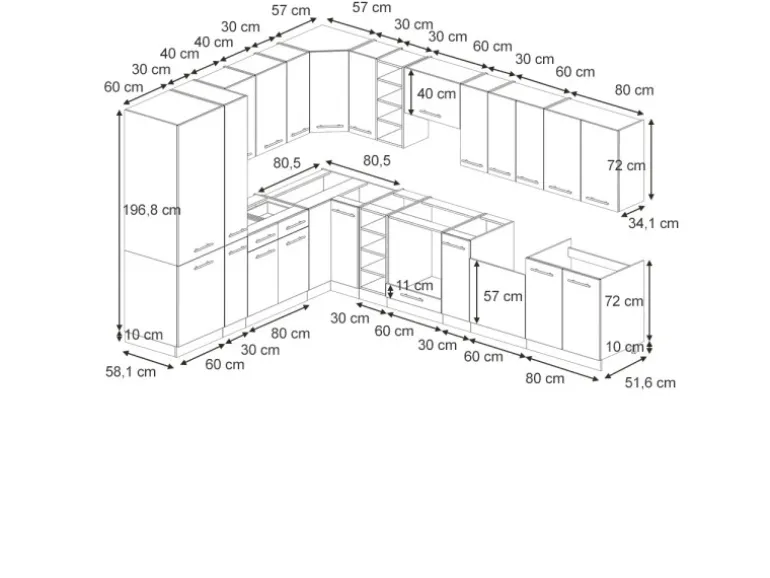 Vicco Fame-Line Eckküche Eiche Paneel/Anthrazit 347 x 257 cm ohne Arbeitsplatte ohne E-Geräte