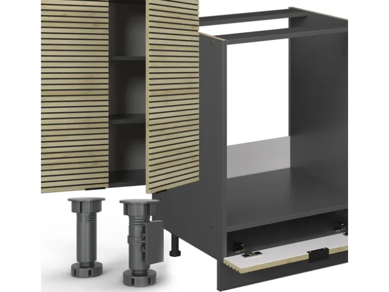 Vicco Fame-Line Eckküche Eiche Paneel/Anthrazit 347 x 257 cm ohne Arbeitsplatte ohne E-Geräte