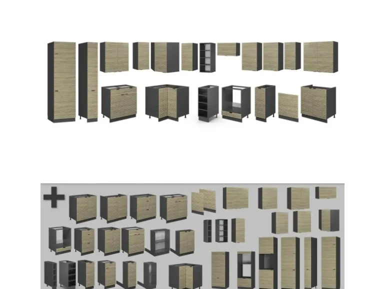 Vicco Fame-Line Eckküche Eiche Paneel/Anthrazit 347 x 257 cm ohne Arbeitsplatte ohne E-Geräte