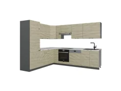 Vicco Fame-Line Eckküche Eiche Paneel/Anthrazit 227 x 287 cm AP Marmor ohne E-Geräte