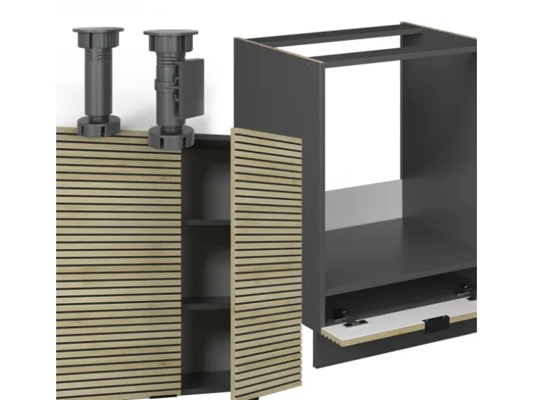 Vicco Fame-Line Eckküche Eiche Paneel/Anthrazit 160 x 190 cm AP Marmor ohne E-Geräte